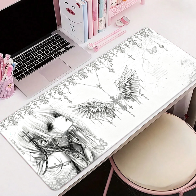 가죽 마우스 패드 블랙 화이트 애니메이션 미학 천사 소 - Gaming Keyboard Nearby 리뷰 및 가격